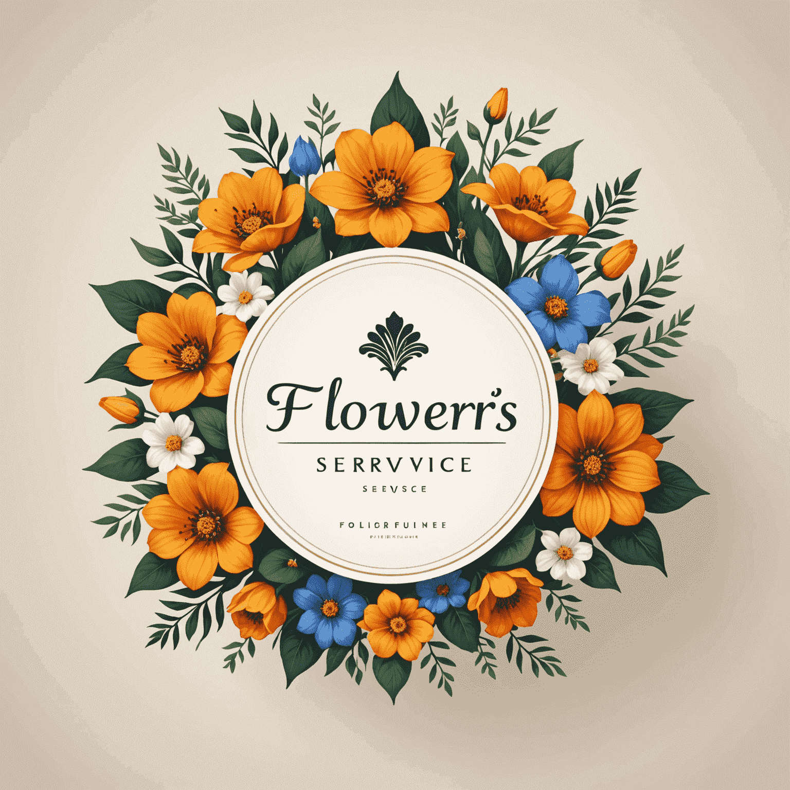 Logotipo de Flowers Service con un diseño elegante de flores mediterráneas