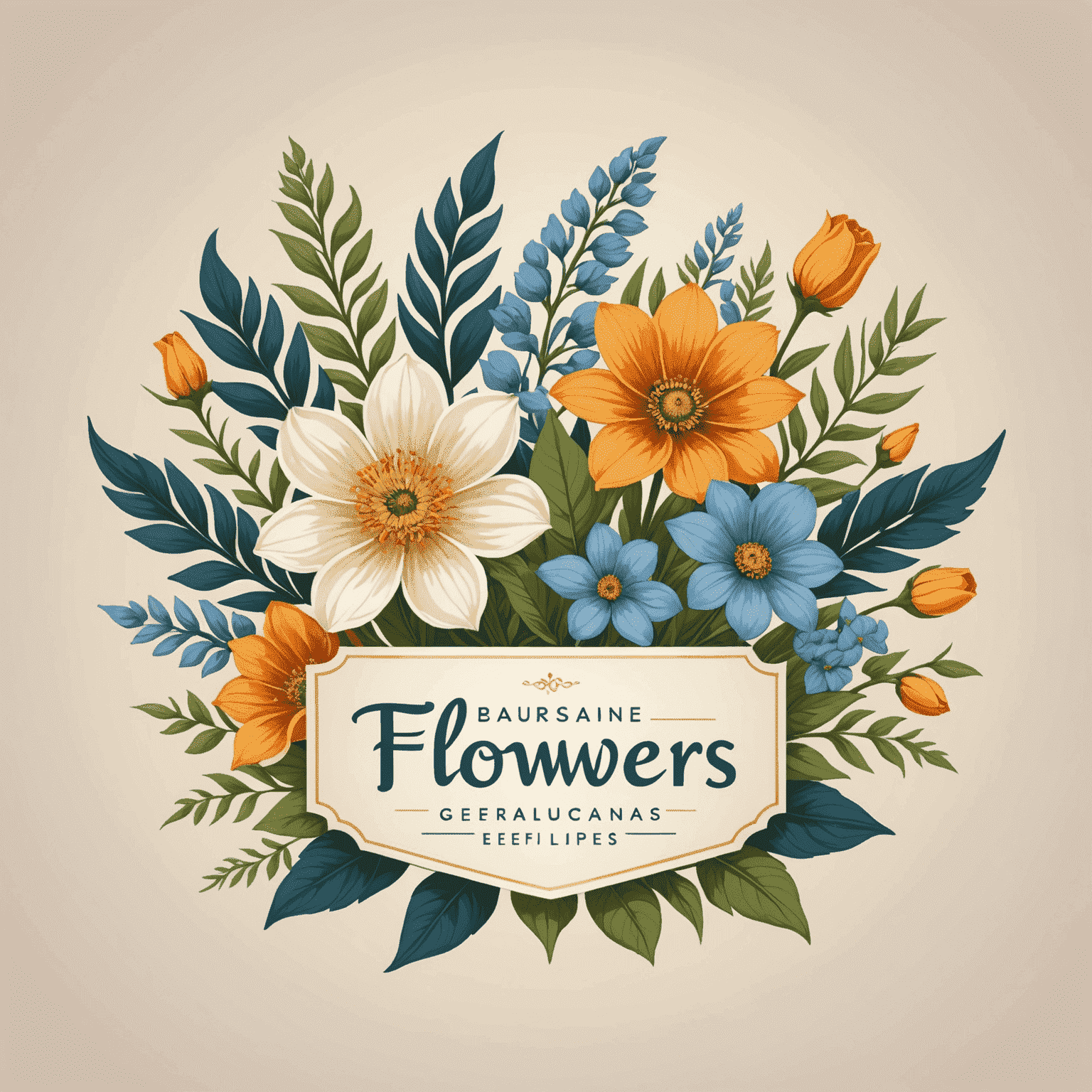 Logotipo de Flowers Service con un diseño elegante de flores mediterráneas
