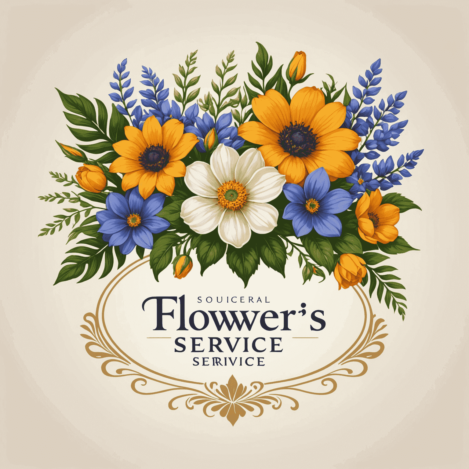 Logotipo de Flowers Service con un diseño elegante de flores mediterráneas