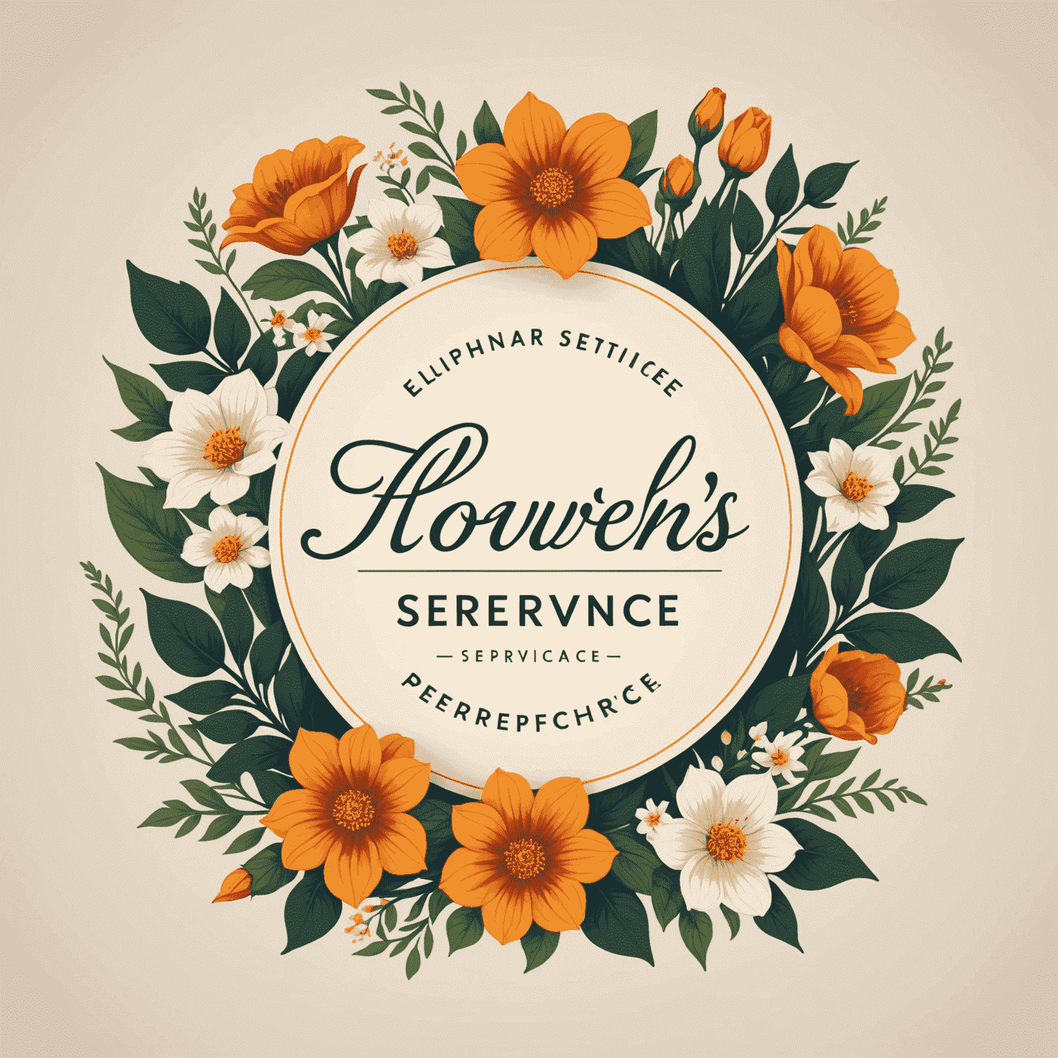 Logotipo de Flowers Service con un diseño elegante de flores mediterráneas