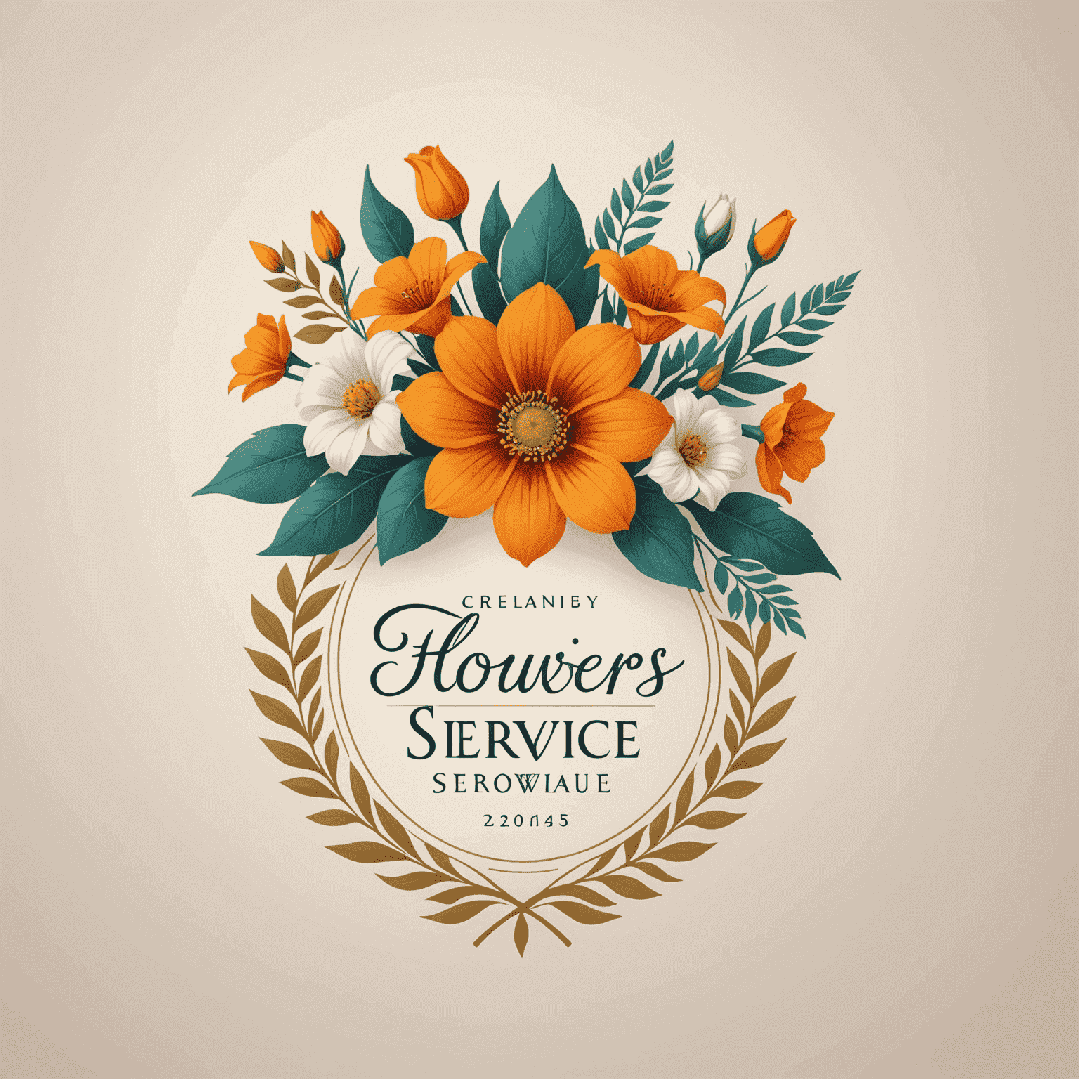 Logotipo de Flowers Service con un diseño elegante de flores mediterráneas
