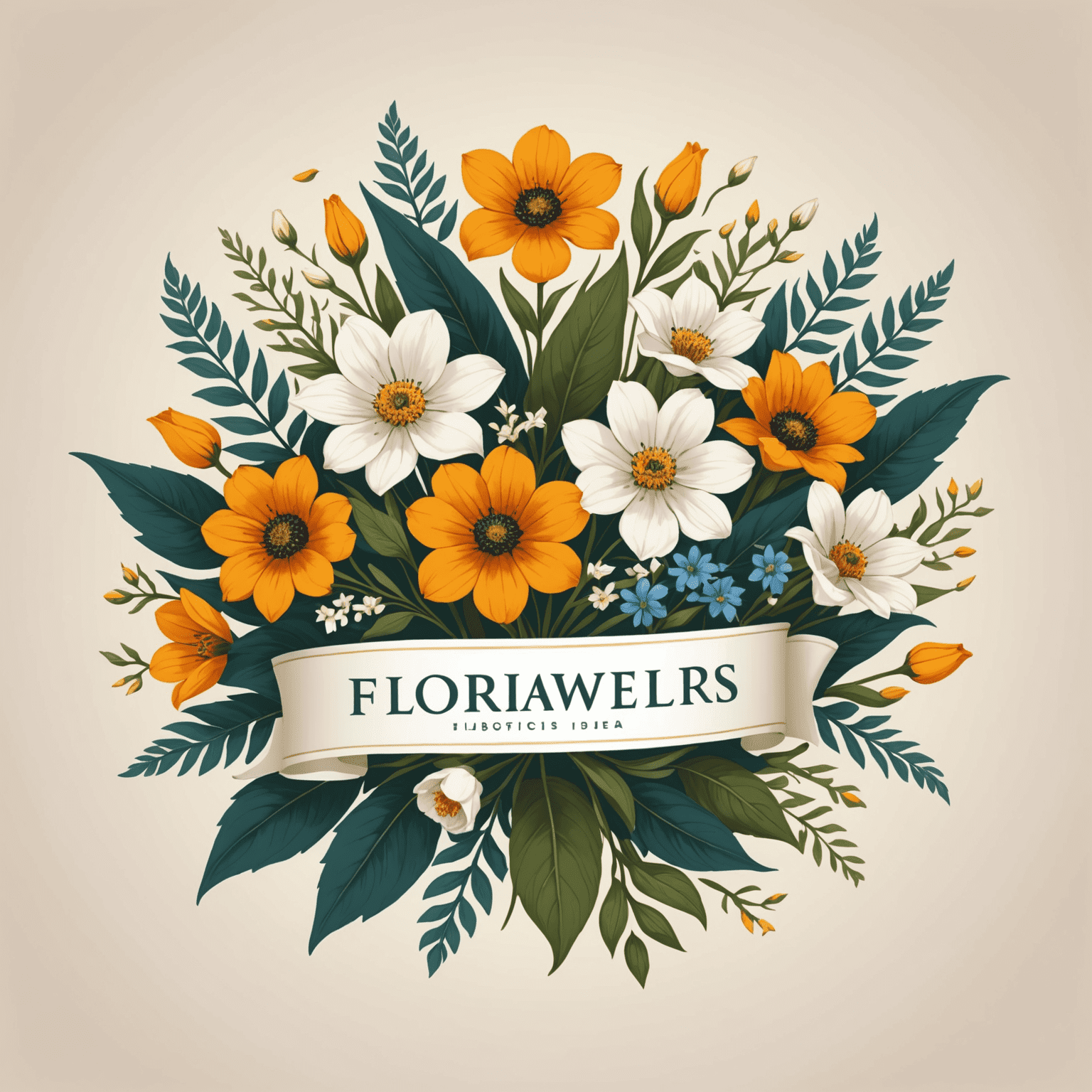 Logotipo de Flowers Service con un diseño elegante de flores mediterráneas