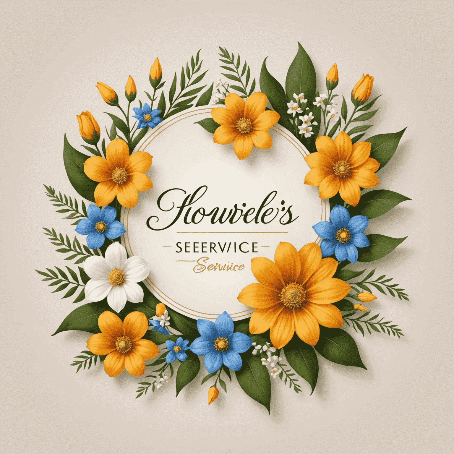 Logotipo de Flowers Service con un diseño elegante de flores mediterráneas