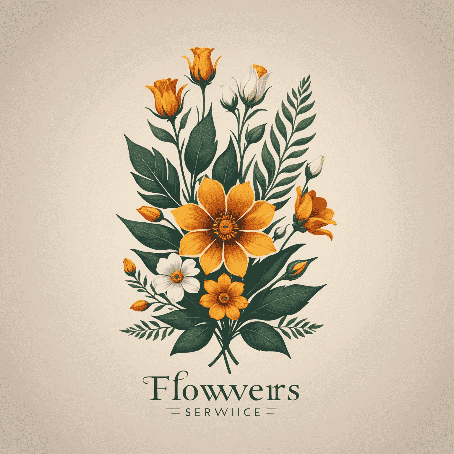 Logotipo de Flowers Service con un diseño elegante de flores mediterráneas
