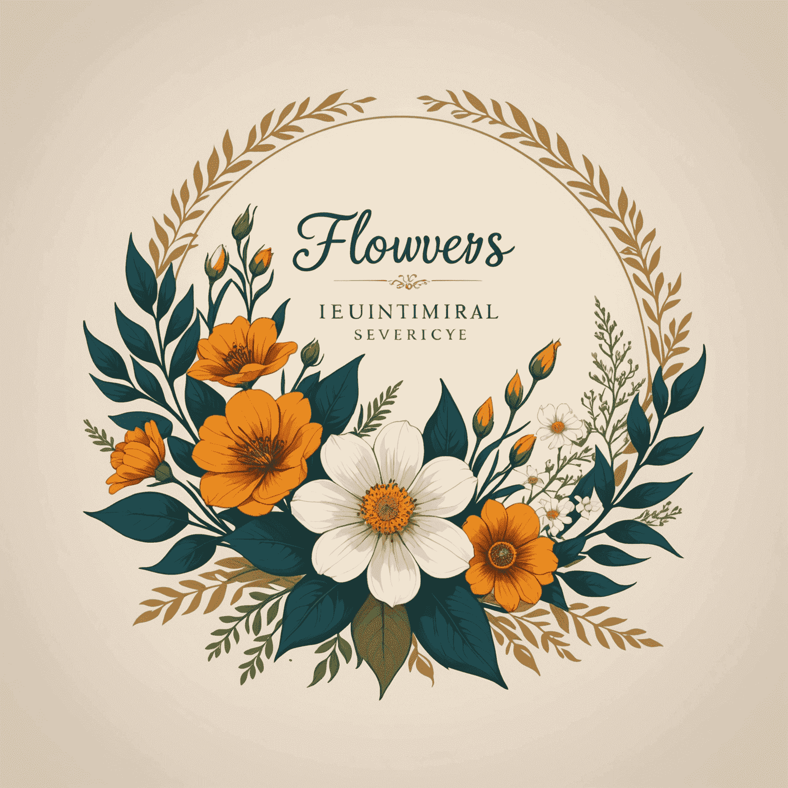 Logotipo de Flowers Service con un diseño elegante de flores mediterráneas