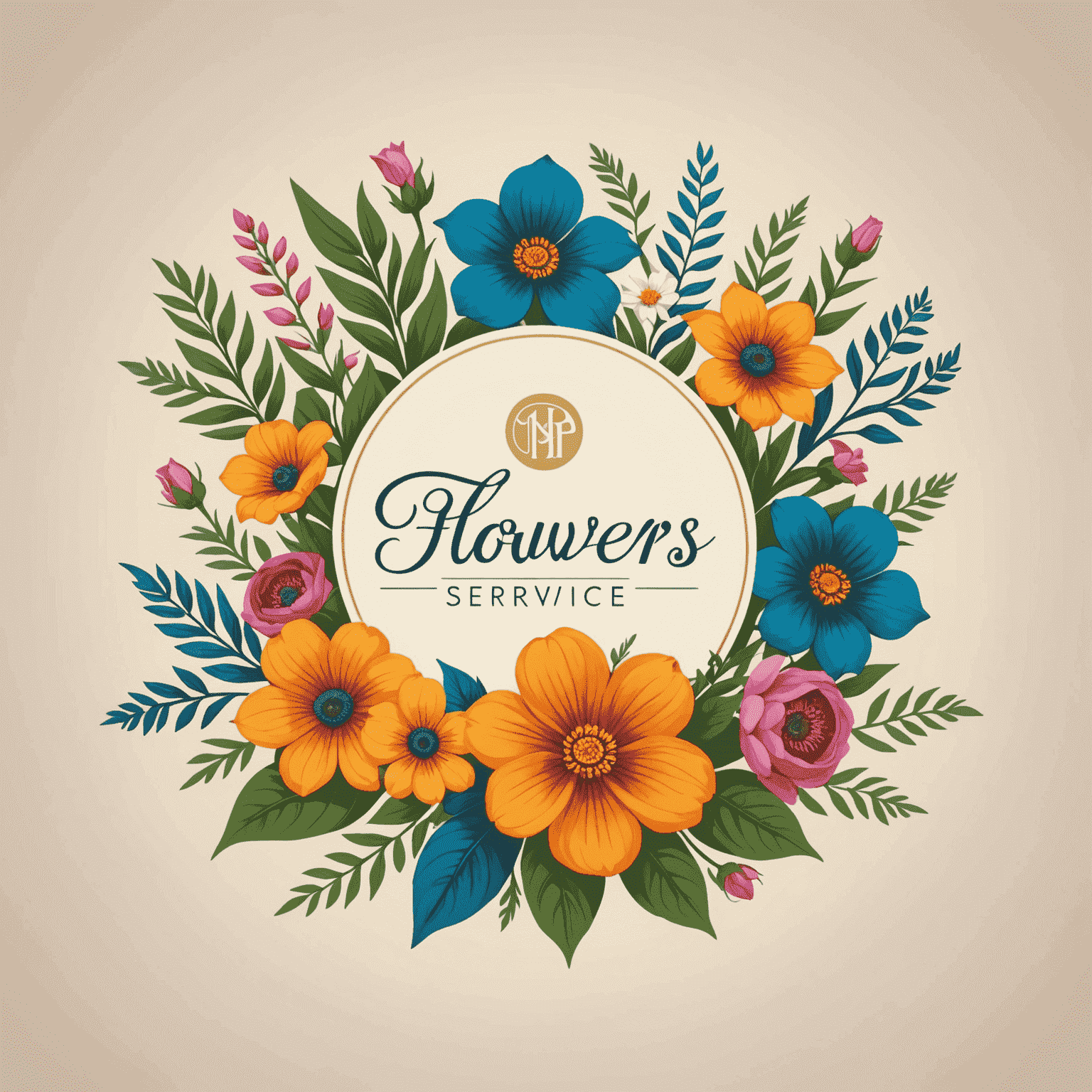 Logotipo de Flowers Service con un diseño elegante de flores mediterráneas