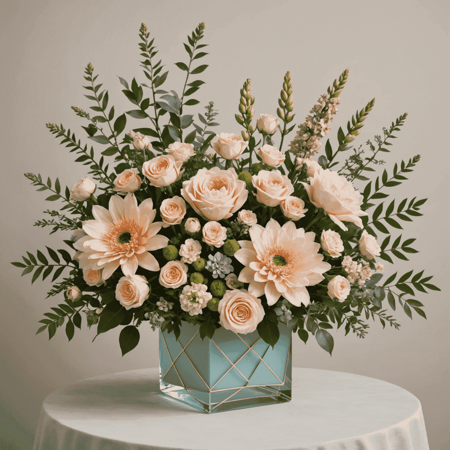 Imagen de arreglos florales modernos con colores pastel y diseños geométricos, mostrando las últimas tendencias en floristería para 2024